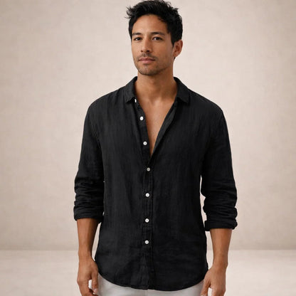 Men's Regular Fit Linen Button Down Long Sleeve Shirt