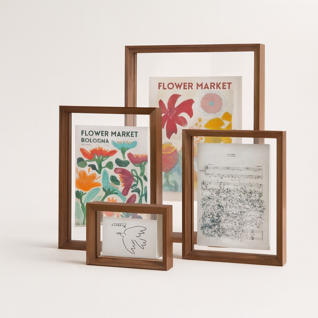 Double Glass Wood Frame for Floating Displays