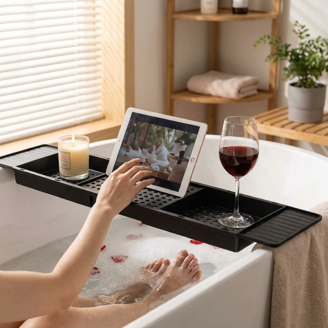 Expandable Bath Shelf for Clutter-Free Soaks