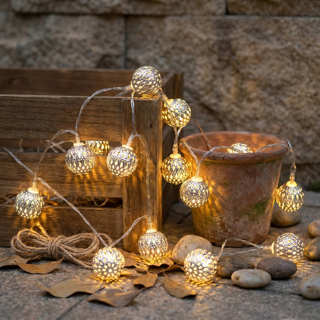 Patterned Globe String Lights for Inviting Patios