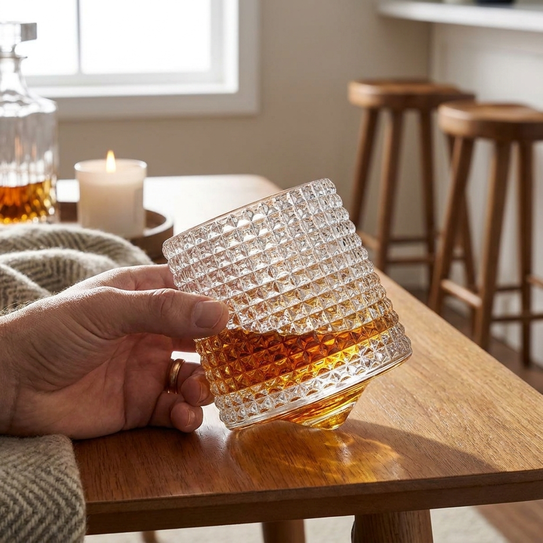 Swirling Crystal Whiskey Glasses for Fuller Flavor