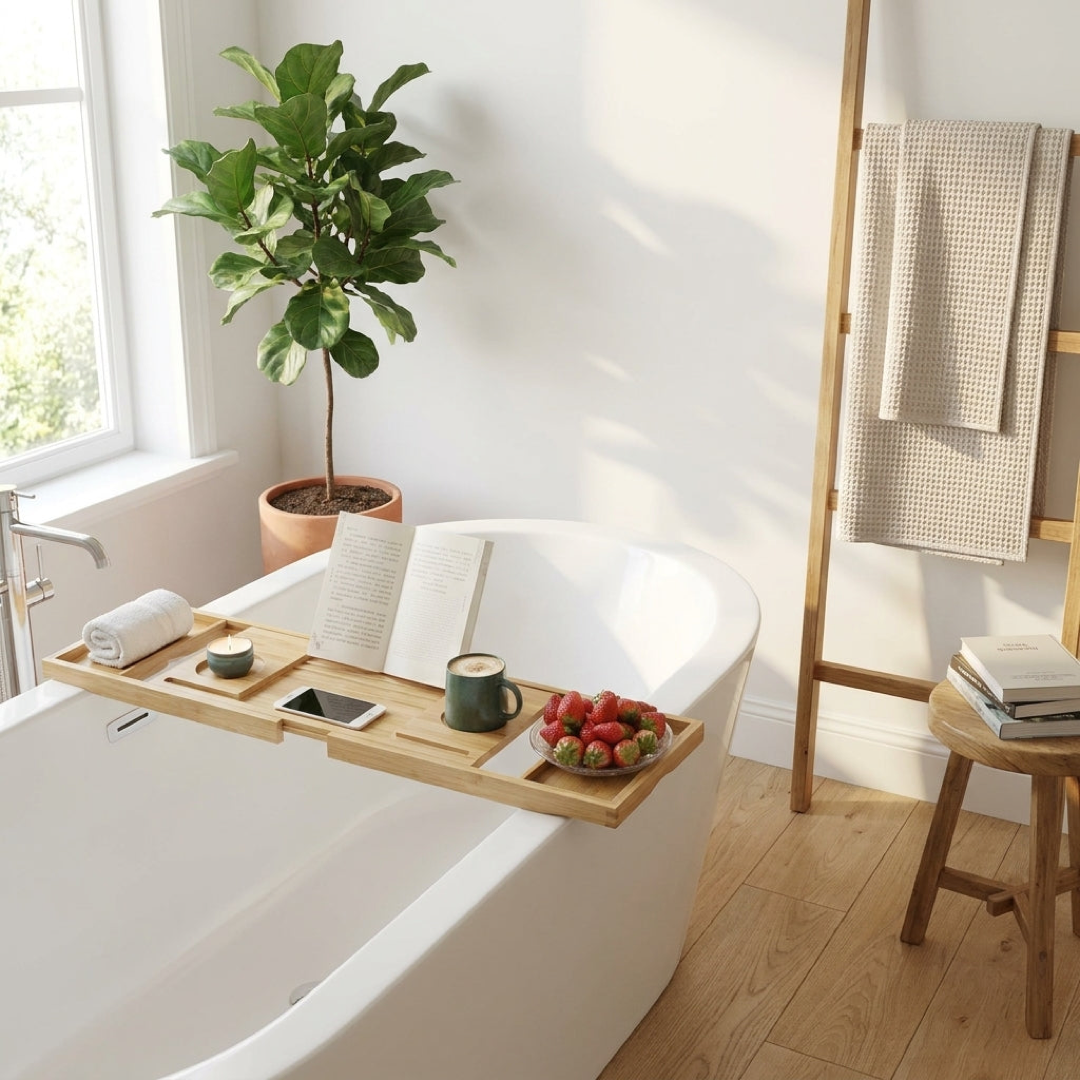 Extendable Bamboo Bath Tray for Easy Relaxation
