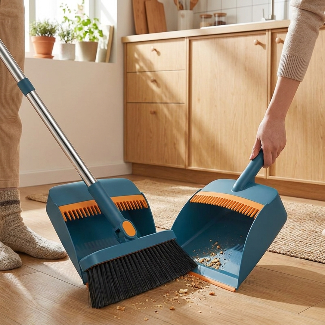 Pivoting Broom & Dustpan Set for Corner Reach