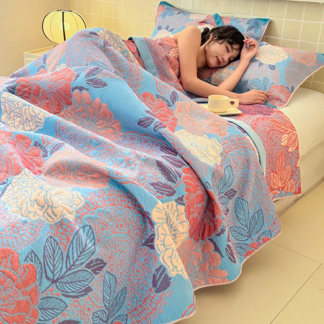 Floral Gauze Throw for Cool, Restful Sleep