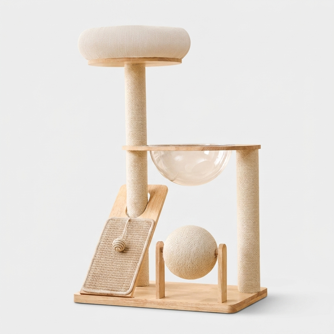 Natural Wood Cat Tower for Active Indoor Play