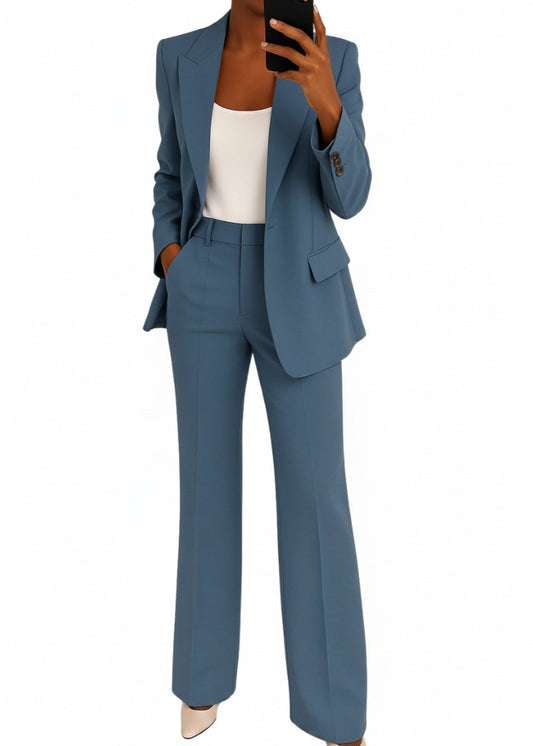 Women's Blazer Trouser Set with Wide Leg and Fitted Blazer