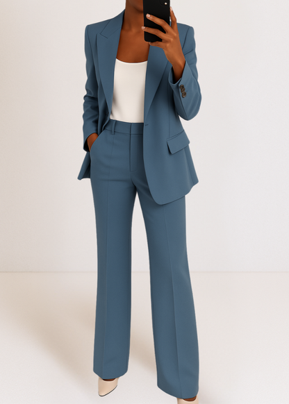Women's Blazer Trouser Set with Wide Leg and Fitted Blazer