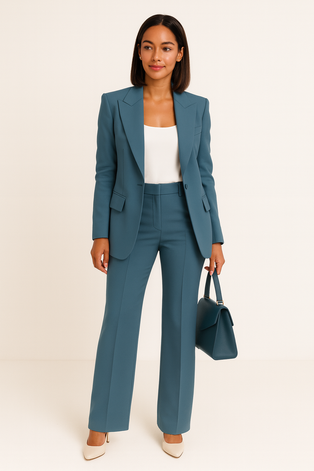 Women's Blazer Trouser Set with Wide Leg and Fitted Blazer