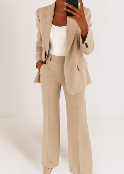 Women's Blazer Trouser Set with Wide Leg and Fitted Blazer