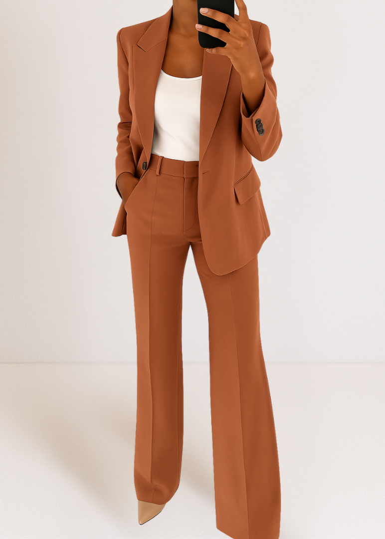 Women's Blazer Trouser Set with Wide Leg and Fitted Blazer