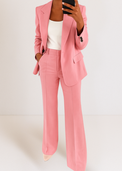 Women's Blazer Trouser Set with Wide Leg and Fitted Blazer