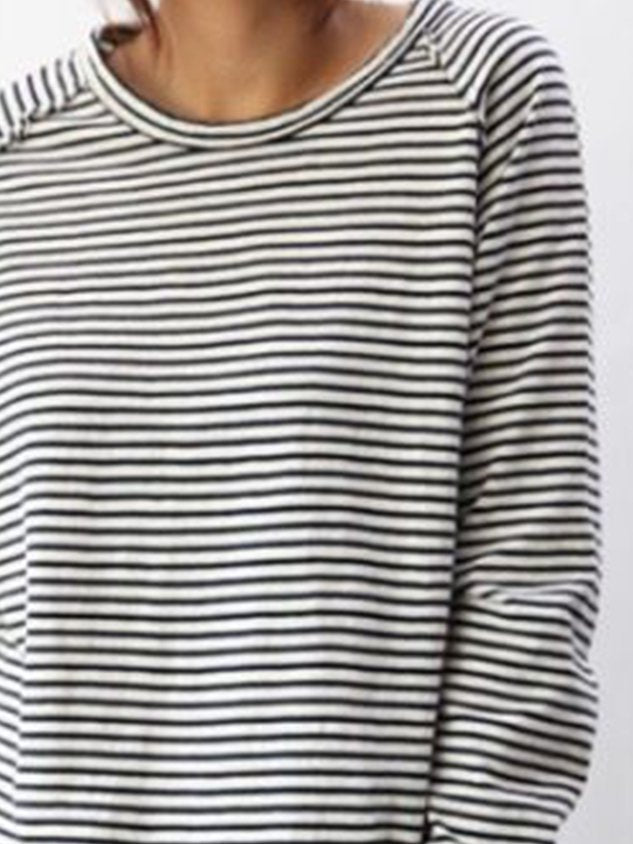 Women's Long-Sleeve Shirt with Round Neck and Horizontal Stripes