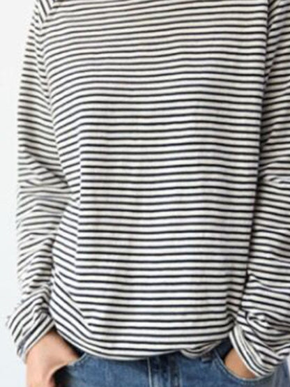 Women's Long-Sleeve Shirt with Round Neck and Horizontal Stripes