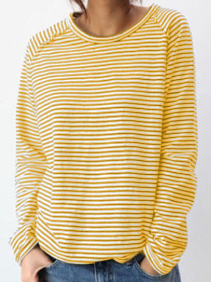Women's Long-Sleeve Shirt with Round Neck and Horizontal Stripes