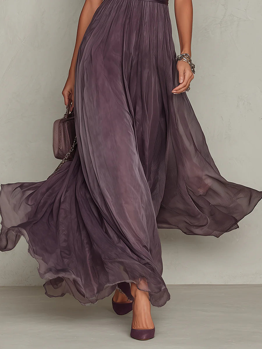 Women's Vintage Maxi Dress with Stand-Up Collar, Lace Details and Short Puff Sleeves