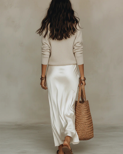 Women's Midi Dress with V-Neck and Matching Sweater