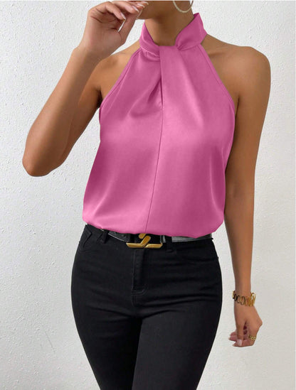 Women's Sleeveless Top with Knotted Halter and Flowing Fit
