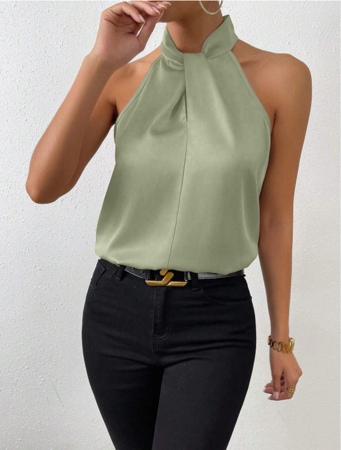 Women's Sleeveless Top with Knotted Halter and Flowing Fit