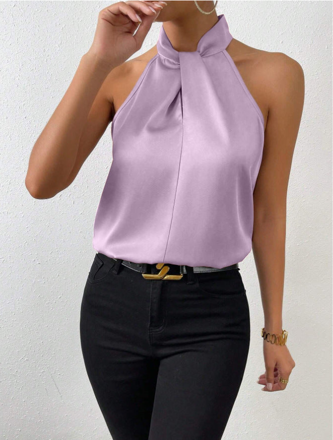 Women's Sleeveless Top with Knotted Halter and Flowing Fit