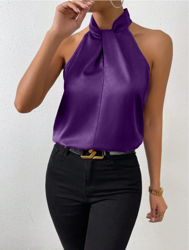 Women's Sleeveless Top with Knotted Halter and Flowing Fit