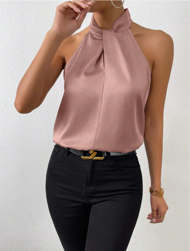 Women's Sleeveless Top with Knotted Halter and Flowing Fit