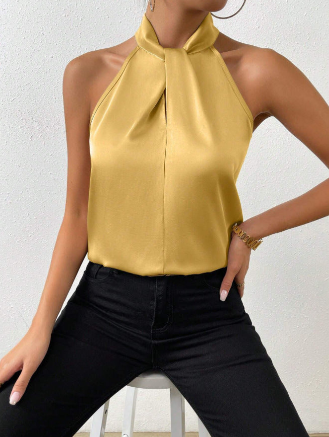 Women's Sleeveless Top with Knotted Halter and Flowing Fit