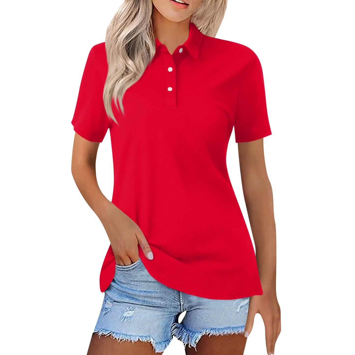 Women's Short-Sleeve Polo with Polo Collar Slim Fit