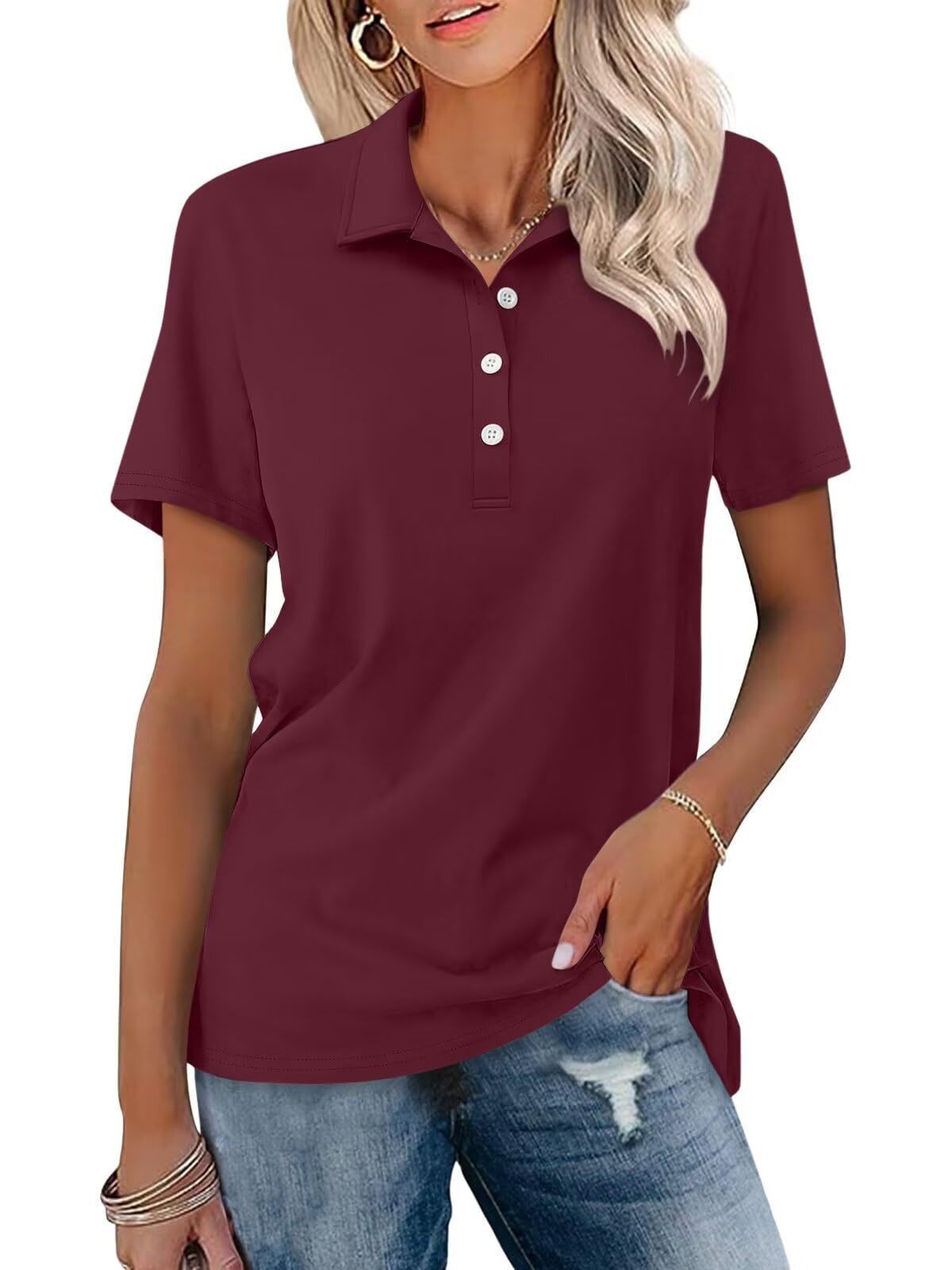 Women's Short-Sleeve Polo with Polo Collar Slim Fit
