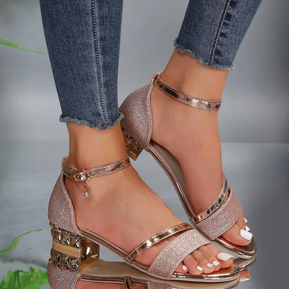 Women's Sandals with Ankle Straps and Elegant Block Heel