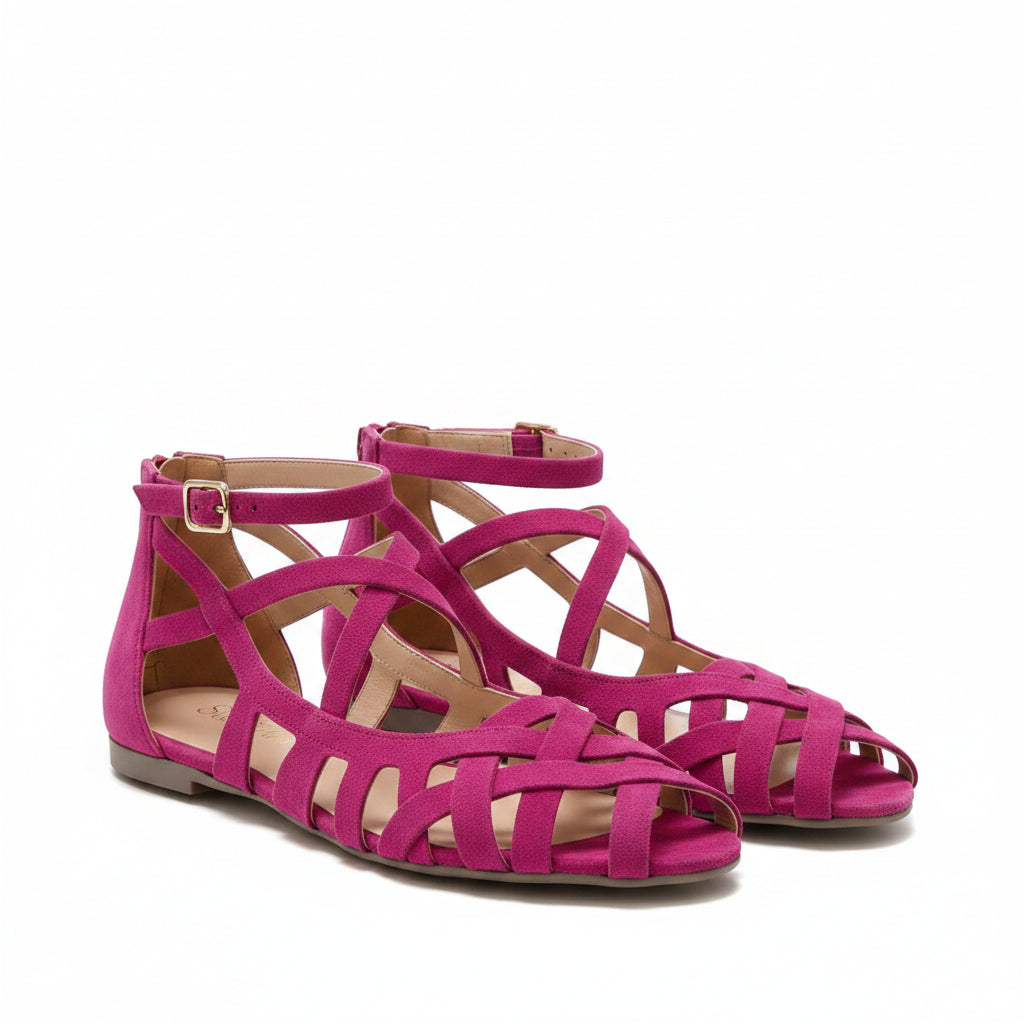 Women's Flat Sandals with Braided Straps and Open Toe