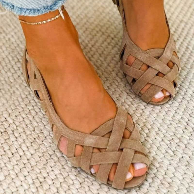 Women's Flat Sandals with Braided Straps and Open Toe