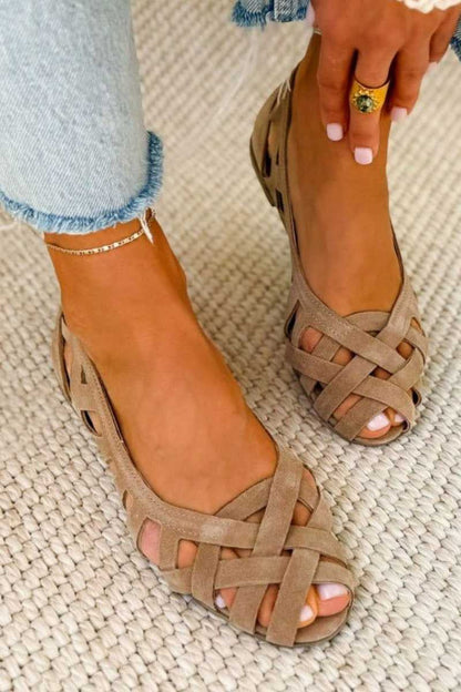 Women's Flat Sandals with Braided Straps and Open Toe