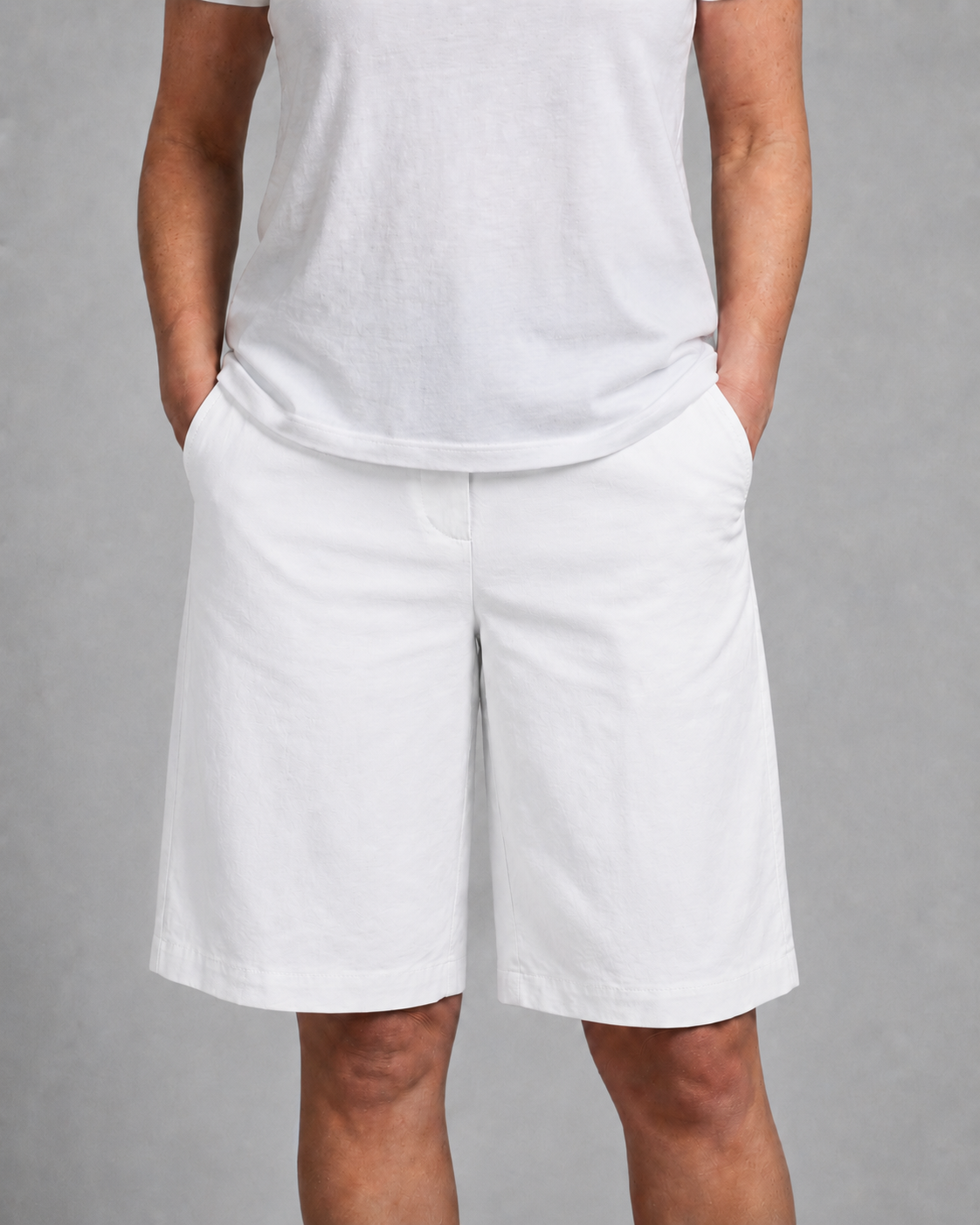 Women's High-Waisted Shorts with Side Pockets and Straight Legs, Knee-Length