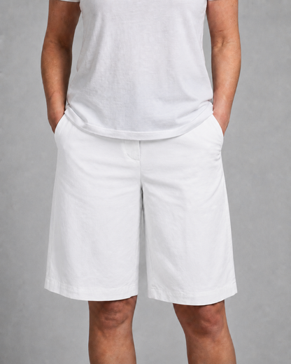 Women's High-Waisted Shorts with Side Pockets and Straight Legs, Knee-Length