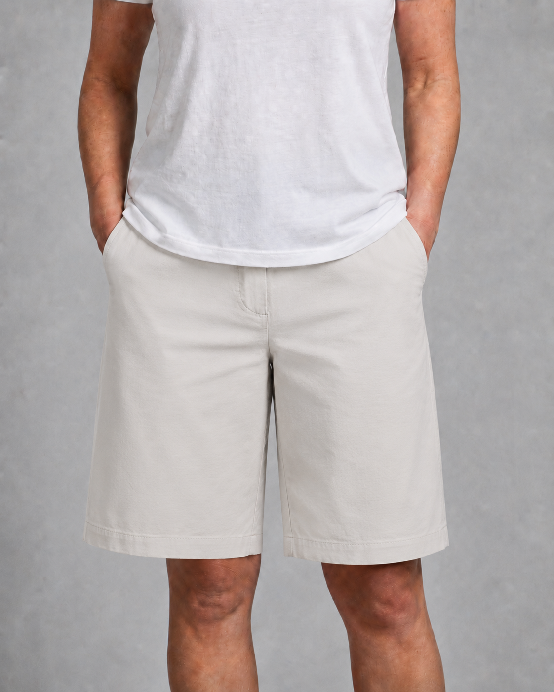 Women's High-Waisted Shorts with Side Pockets and Straight Legs, Knee-Length