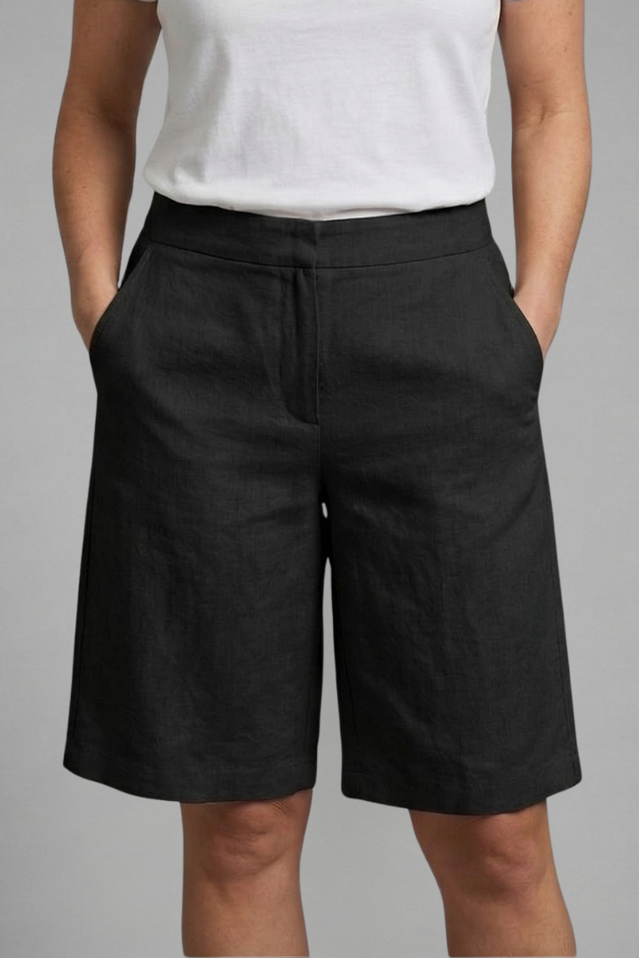 Women's High-Waisted Shorts with Side Pockets and Straight Legs, Knee-Length