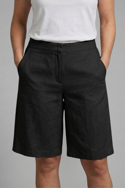 Women's High-Waisted Shorts with Side Pockets and Straight Legs, Knee-Length
