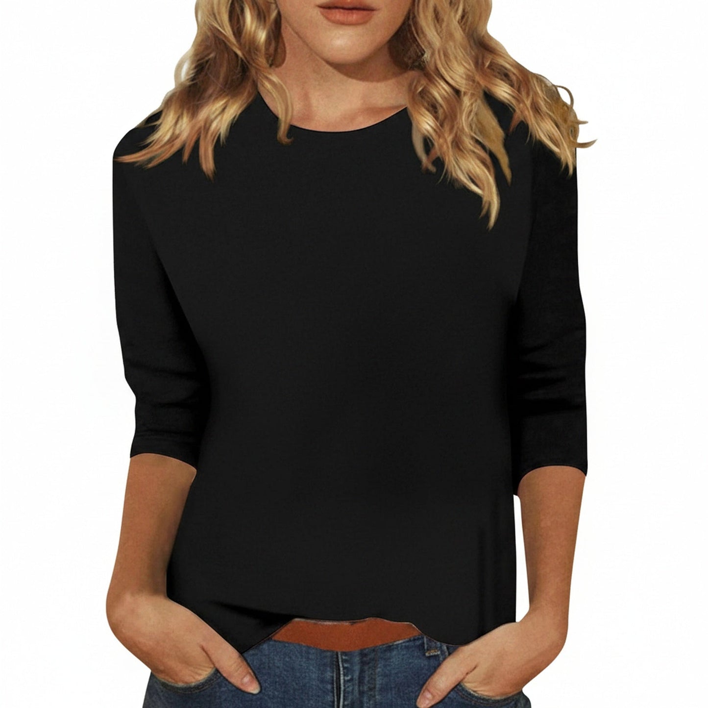 Women's T-shirt Three-Quarter Sleeve with Round Neck and Regular Fit