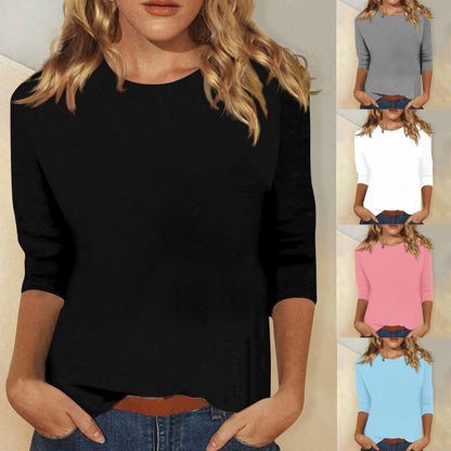 Women's T-shirt Three-Quarter Sleeve with Round Neck and Regular Fit