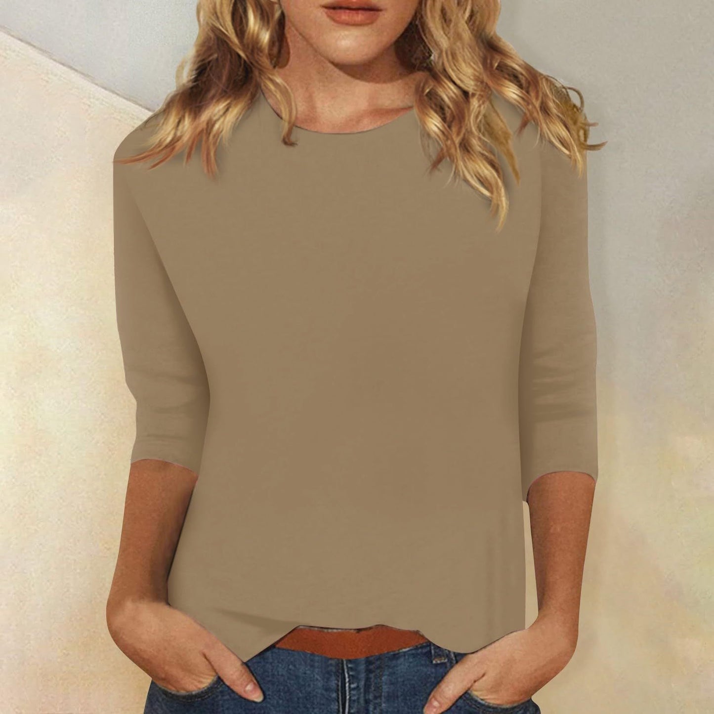Women's T-shirt Three-Quarter Sleeve with Round Neck and Regular Fit