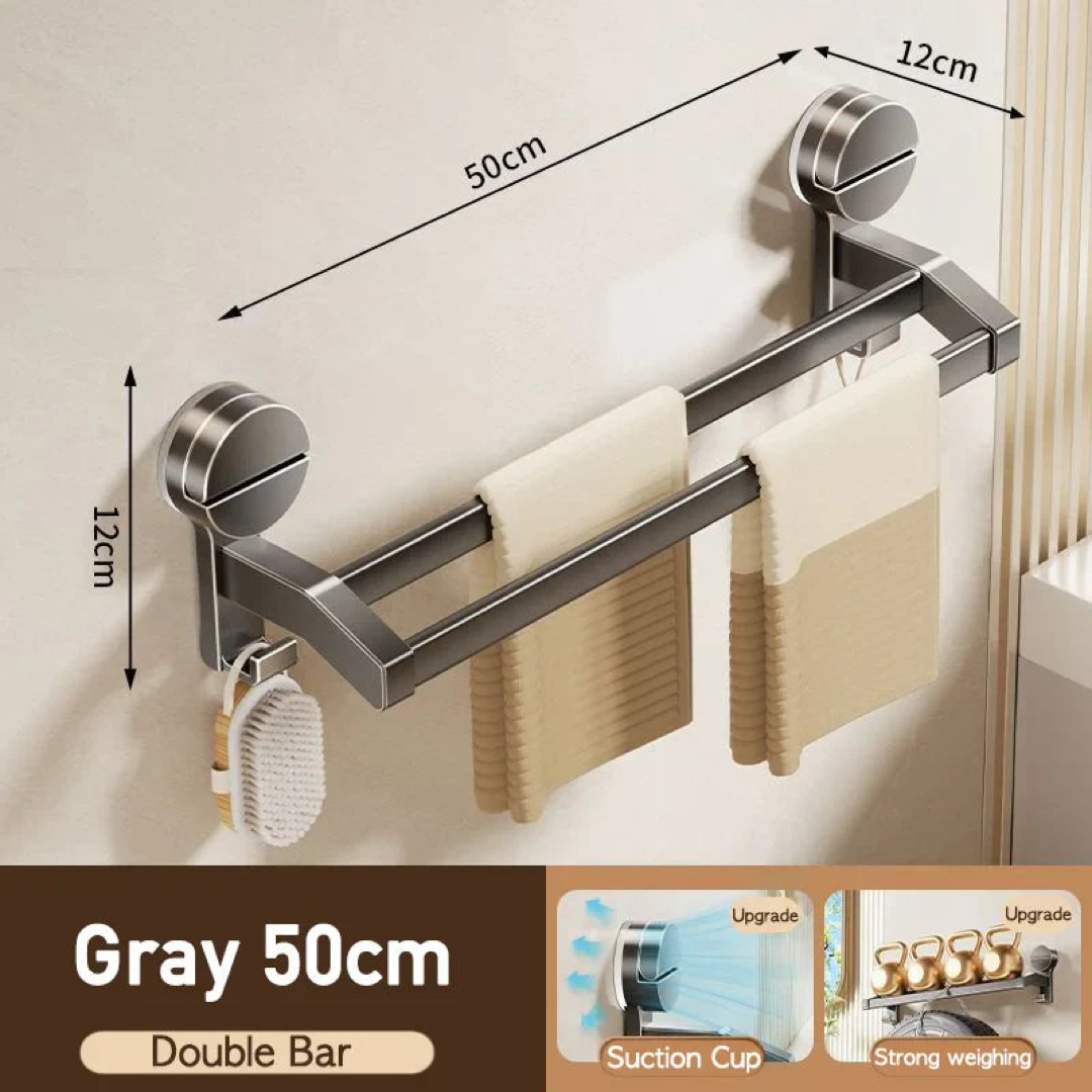 Double-Bar Towel Rack for Drill-Free Storage