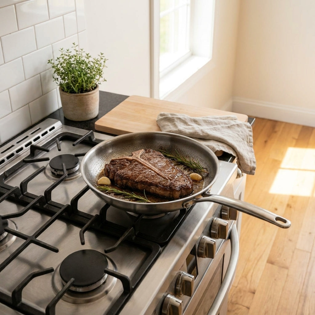 Coating-Free Frying Pan for Even Cooking
