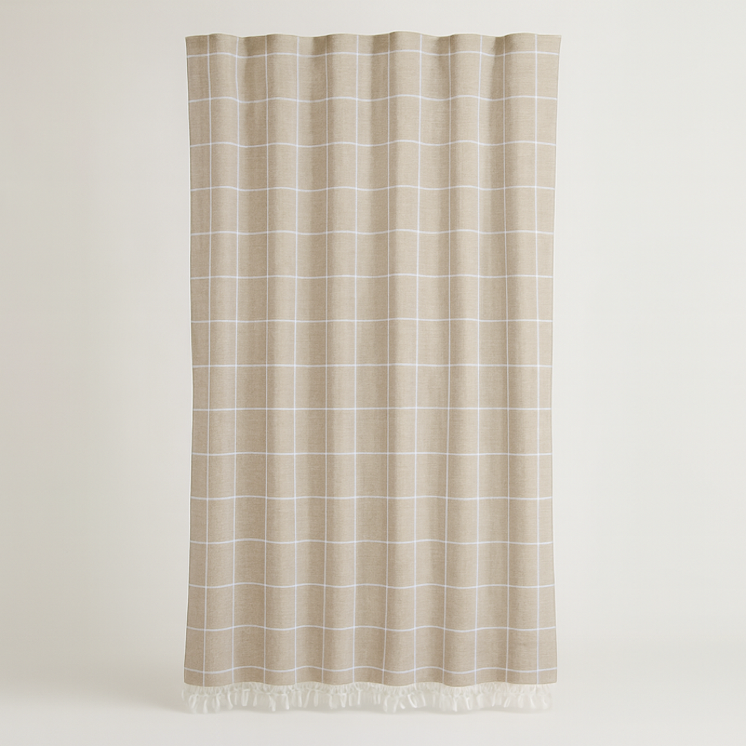 Tasseled Linen Shower Curtain for a Drier Bathroom