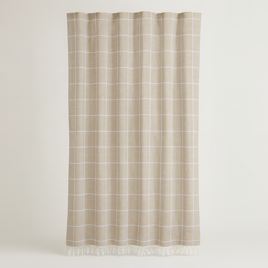 Tasseled Linen Shower Curtain for a Drier Bathroom