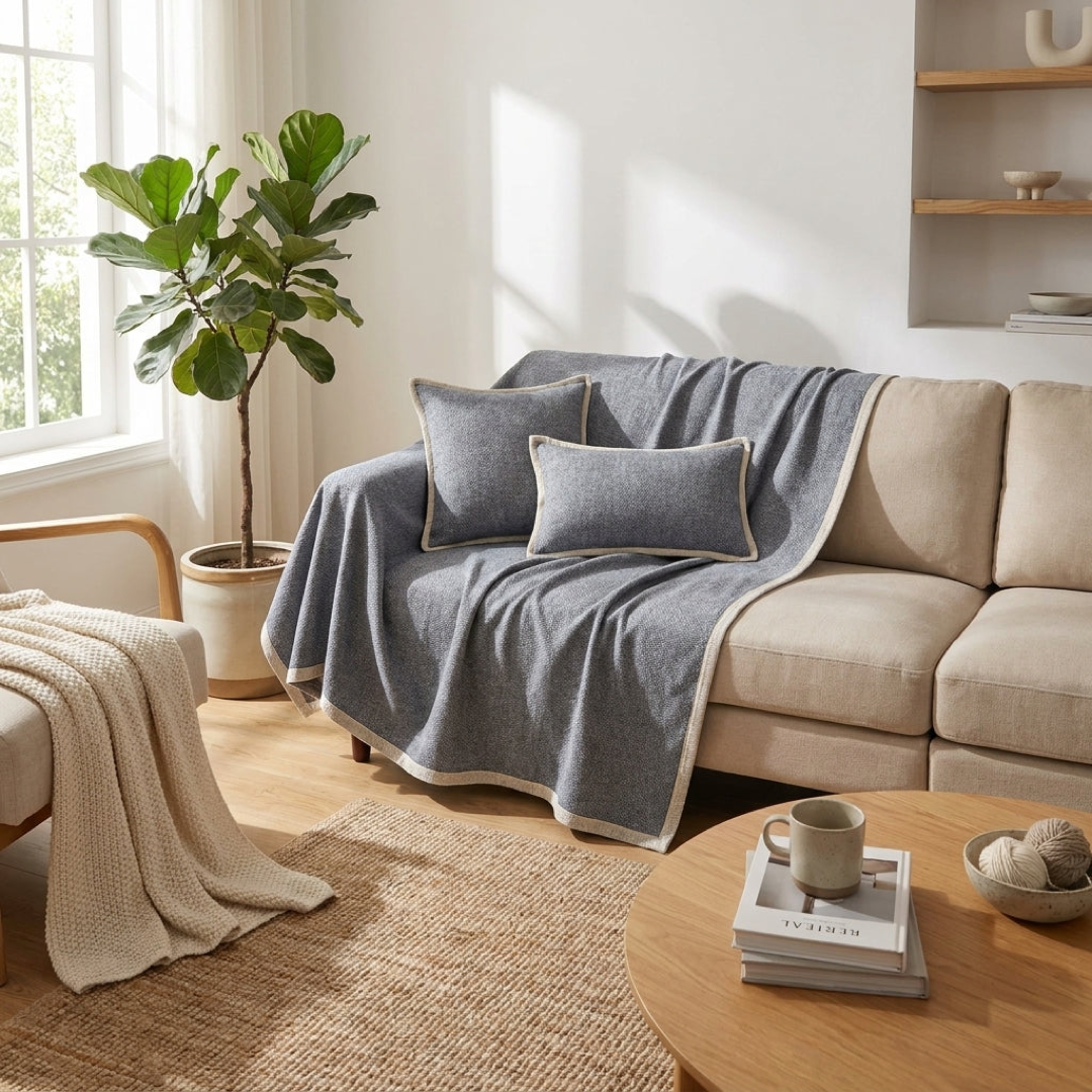 Stay-Put Cotton Linen Sofa Throw for Easy Protection