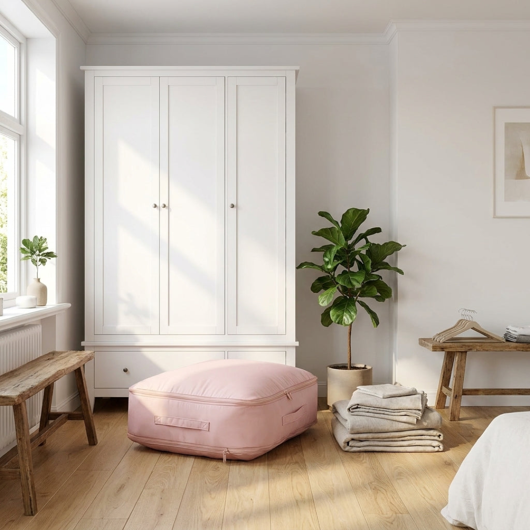Self-Compressing Storage Bag for Clutter-Free Closets