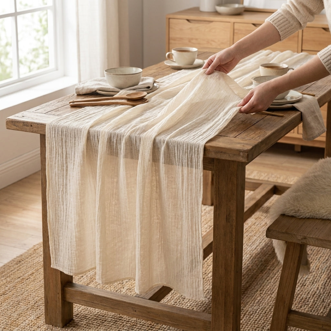 Cotton Gauze Table Runner for Effortless Elegance