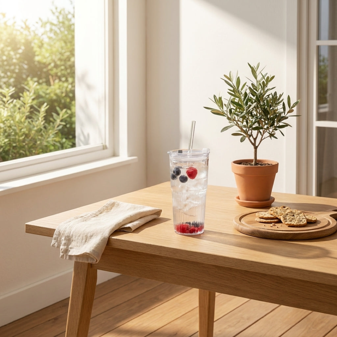 Ribbed Glass Tumbler for Spill-Safe Sipping