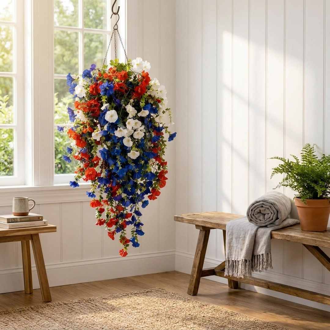 Patriotic Flower Basket With Warm Evening Glow