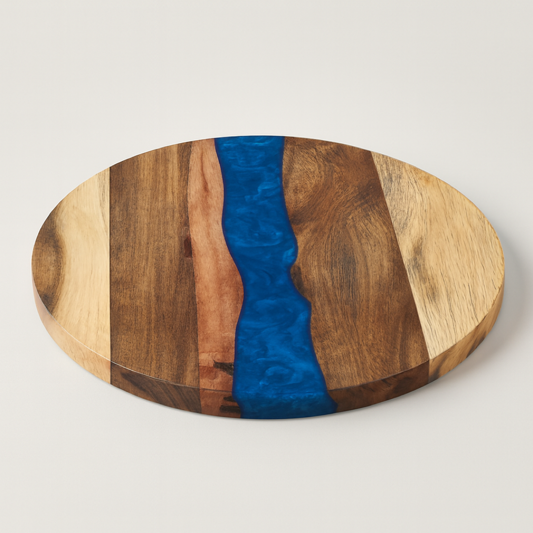 Round Wood Resin Serving Board – Effortless Hosting